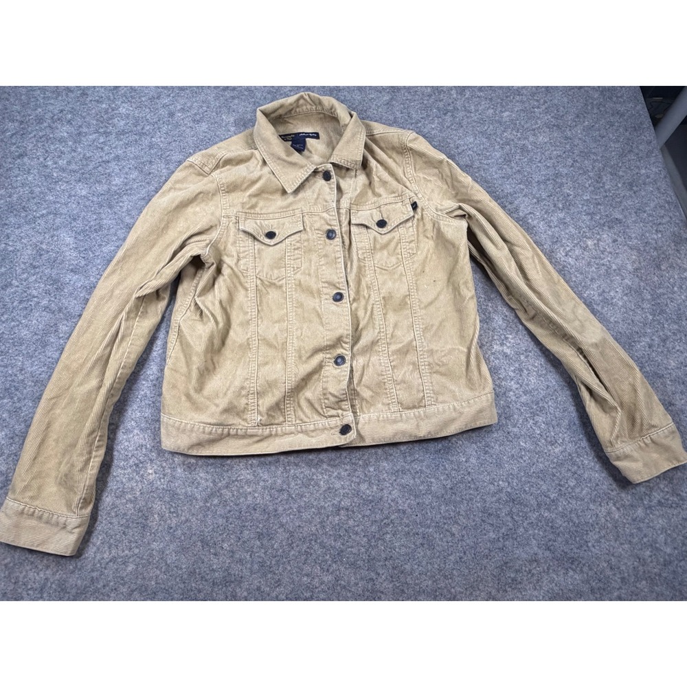 Abercrombie & Fitch Tan Corduroy Unlined Button Up Jacket 90's Womens L NF6
